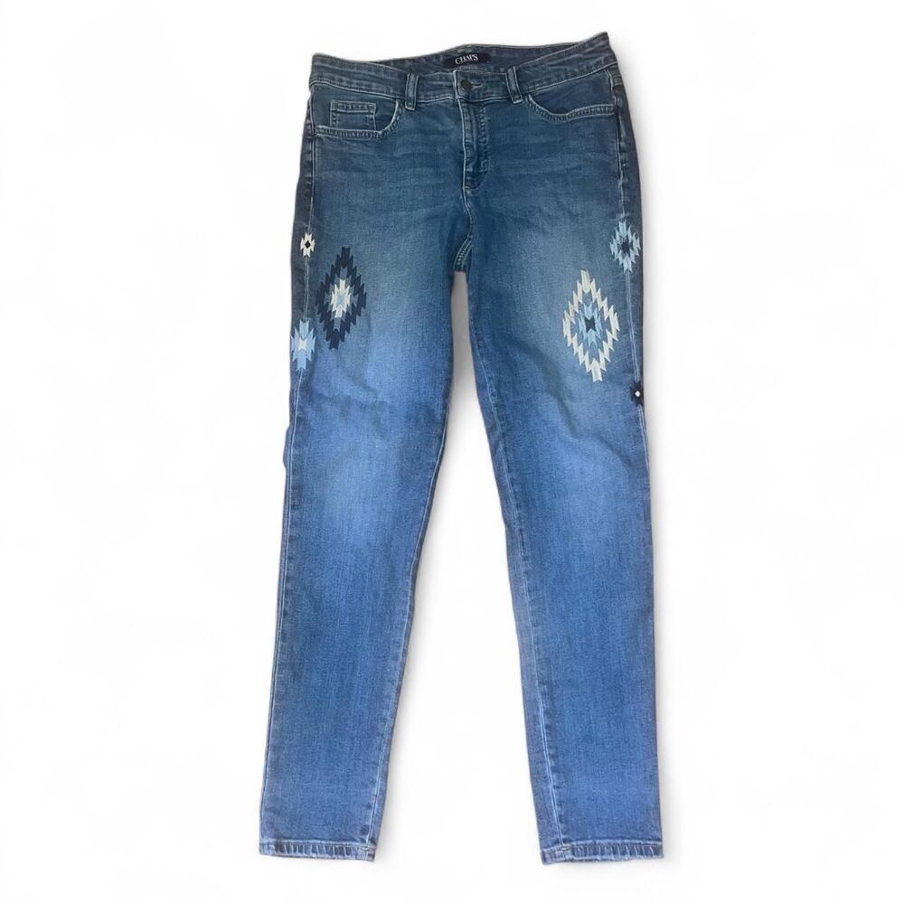 Chaps Women's Blue Southwestern Embroidered Skinny Jeans SZ 6